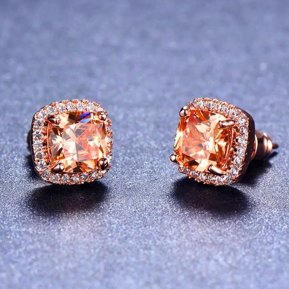 Rose Gold Halo Stud Earrings - Picture 4 of 5